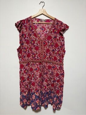 Dex Boho Floral Mini Dress Pink Flutter Sleeve V-Neck Empire Waist Plus Size 2X